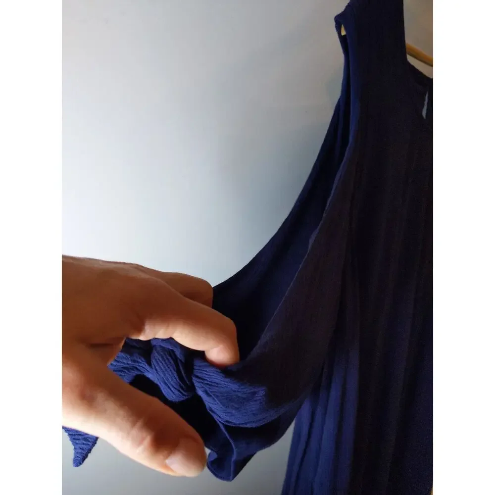 Soft Surroundings Navy Cold Shoulder Ruffle Tie Sleeve Dress Plus Size 3X Boho - Picture 4 of 13